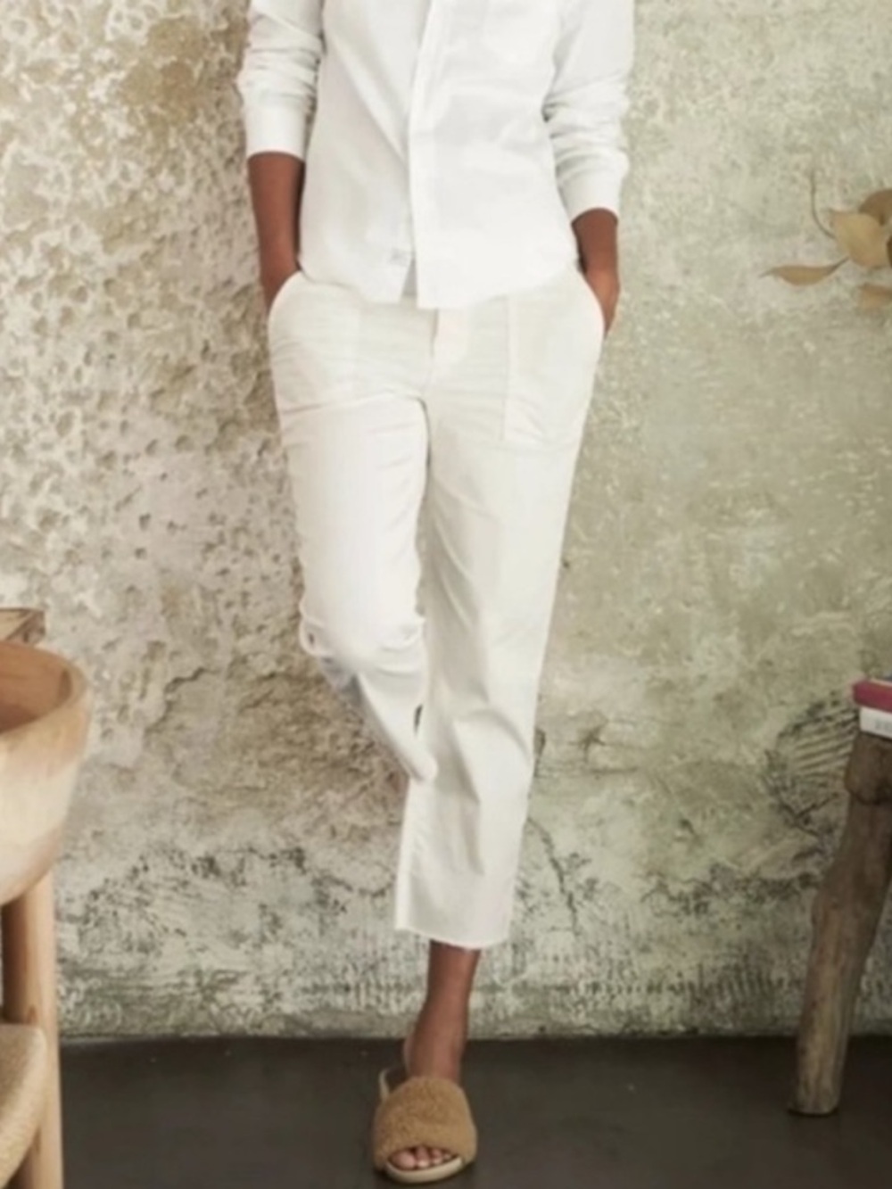 Frank & Eileen Pants Kinsale Cotton Straight Leg Raw Hem in White